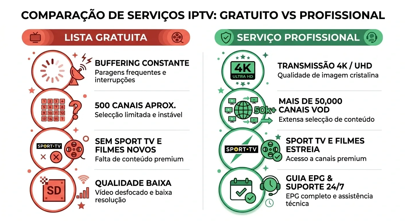 Lista IPTV Portugal com Sport TV, Benfica TV e canais portugueses em HD e 4K — EPG completo