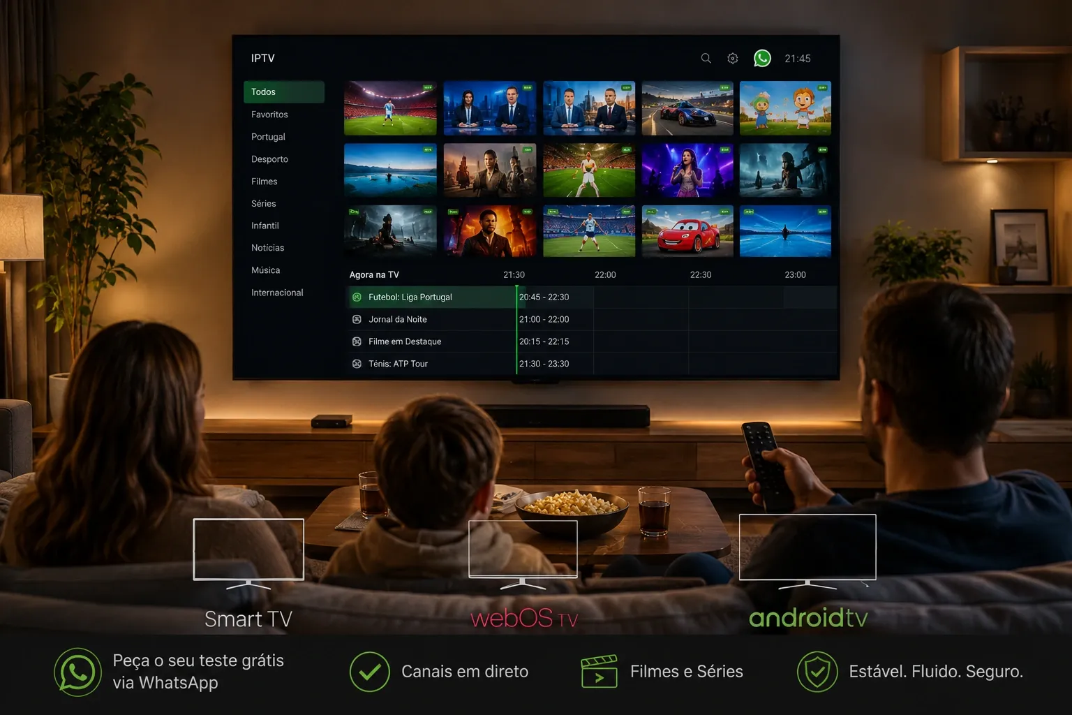 Melhor app IPTV para smart TV 2026 — ranking por marca Samsung, LG e Android TV