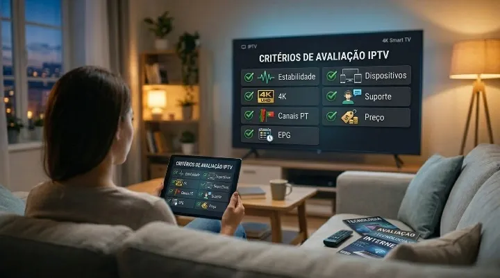 Os 7 critérios para escolher o melhor IPTV Portugal — estabilidade, 4K, canais, EPG, dispositivos, suporte e preço