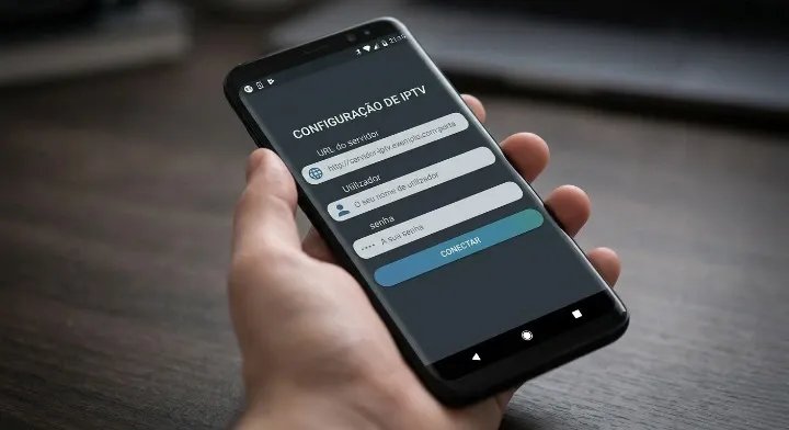 Configuração NET IPTV com Xtream Codes — campos URL do servidor, utilizador e senha