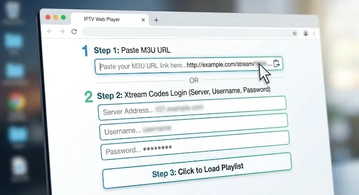 Player IPTV online — passos para ver no navegador Como usar um player IPTV online — colar lista M3U ou Xtream Codes no navegador